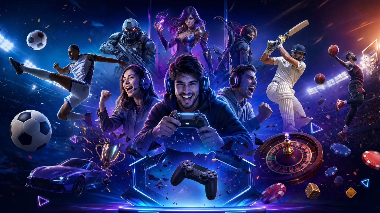 Immersive collage of sports and video game imagery